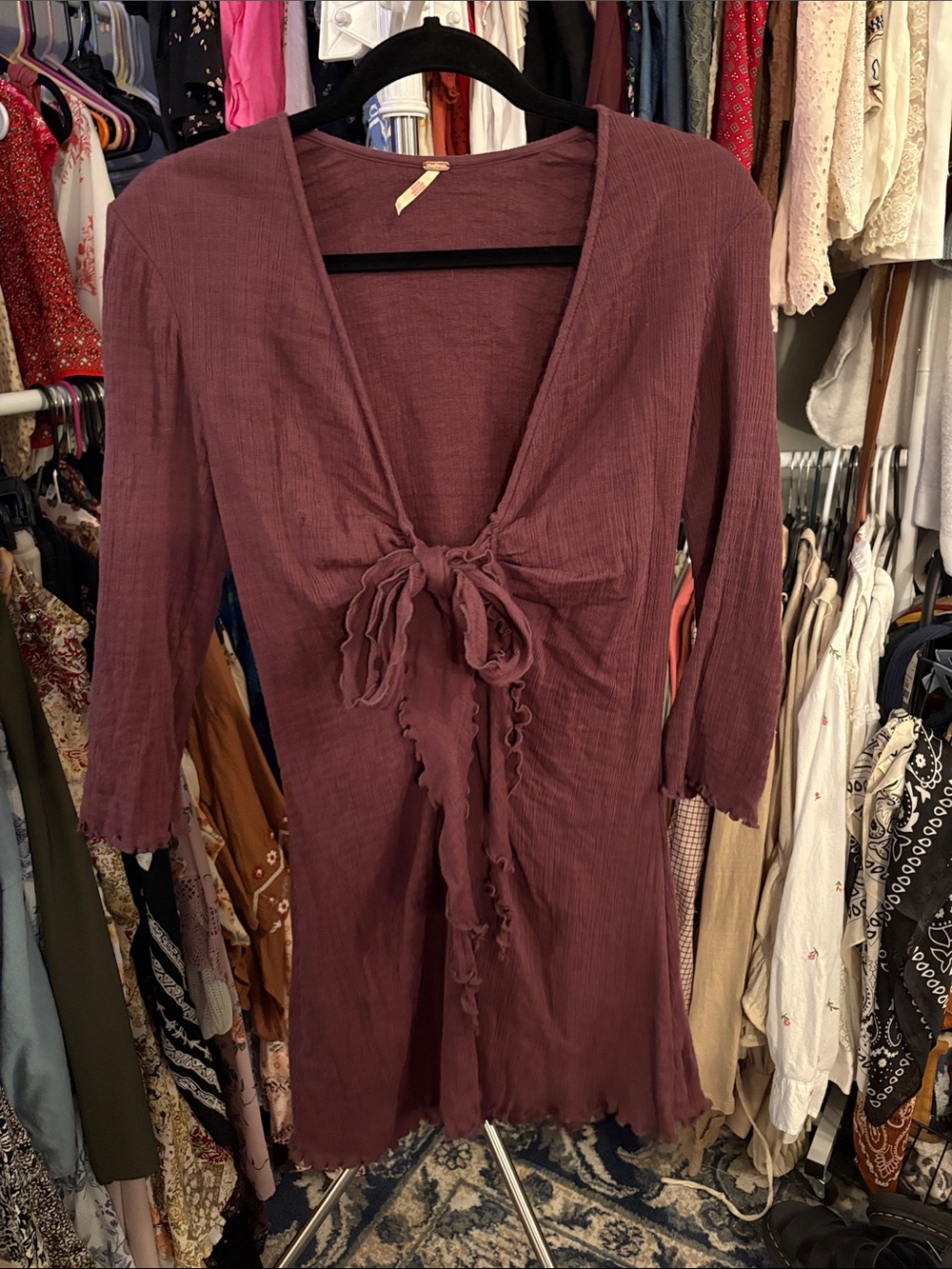 Free People Deep Plum Ribbed Knit Mini Dress